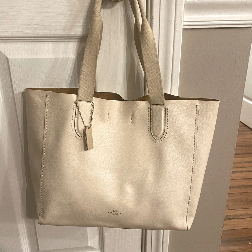 COACH Pebble Leather Derby Tote in Chalk Neutral, F58660